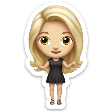 a beautiful white girl in mini dress with open hair and pointing sticker