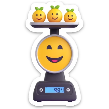 kitchen scale with a cheerful smiley face on the display sticker