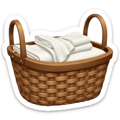 A woven Brown basket with fresh washed linen, white towels  sticker