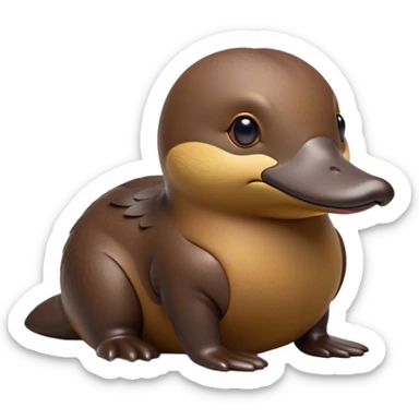 Cinematic Noble Platypus Portrait Emoji, Poised and regal, with a uniquely streamlined build and a sleek brown fur, a distinctive flat duckbill and broad, beaver-like tail, deep-set soulful eyes full of wonder, Simplified yet sharp and sophisticated features, highly detailed, glowing with a soft, dignified glow, high shine, intelligent and enigmatic, stylized with an air of aquatic curiosity, focused and attentive, soft glowing outline, capturing the essence of a watchful and confident oddity, so majestic it feels as though it could glide out of the screen with effortless authority! sticker
