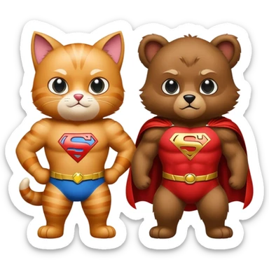 à super hero cat with a big H and his sidekick the little bear with a big S sticker