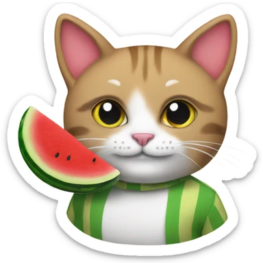 cat with watermelon coloring book sticker