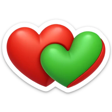 two hearts circling each other. one is red, the other is green sticker