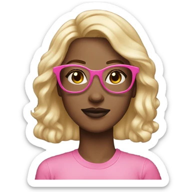 blonde with brown eyes wearing pink glasses light-skinned and pink lips and freckles  sticker