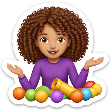 brown girl with curly hair playing with toys on the floor sticker