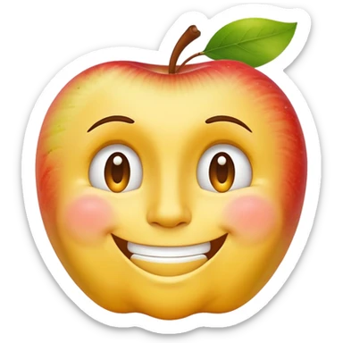 A yellow face smiling awkwardly while embarrassed, scratching its temple with one hand, and looking to the side in Apple emoji style sticker