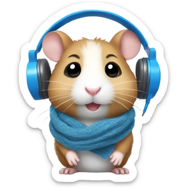A hamster with a scarf and cute blue headphones sticker