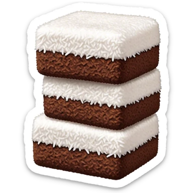 Cinematic Realistic Lamingtons Dessert Emoji, depicted as soft sponge squares coated in chocolate and coconut rendered with mouth‚Äêwatering detail and vibrant lighting. sticker