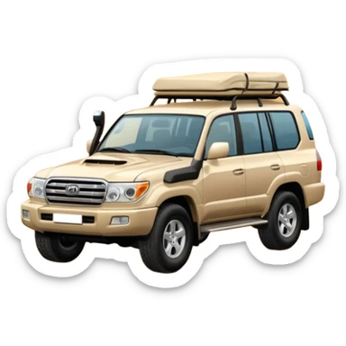 a Land Cruiser 2007 in desert sand with 'Doha' written in playful emoji font sticker