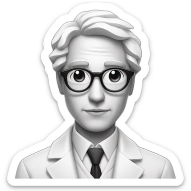 hypnotized man, spiral black and white glasses, wearing a white coat sticker
