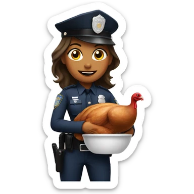 Female police officer holding a turkey  sticker