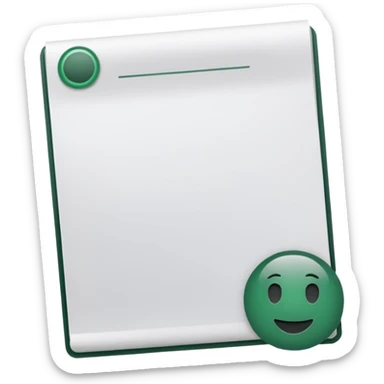 clean white document sheet with a header and a dark green stamp at the bottom, no faces, emoji style sticker