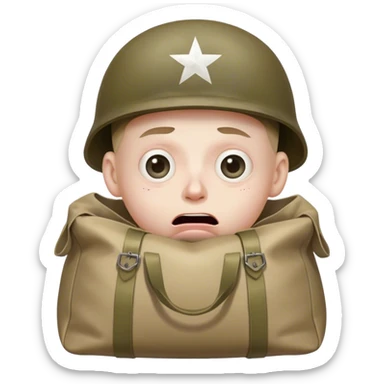 Traumatized WWII Soldier, eyes glazed over with big bags underneath, mouth slightly open sticker