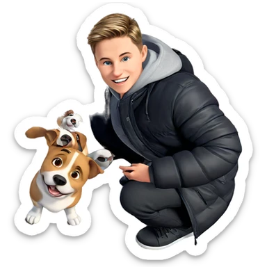 boy with dog outdoors sticker