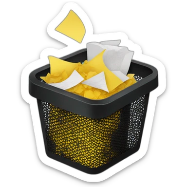 black mesh metal dustbin filled with yellow crumbled papers sticker