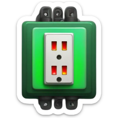 A big electrical switch with a green and red light sticker