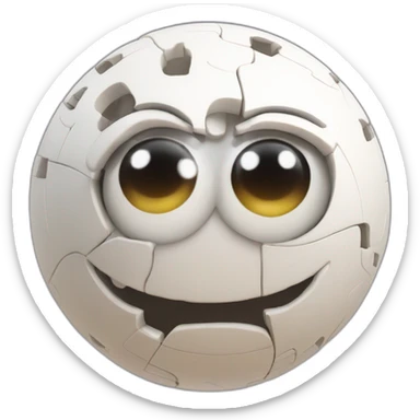 3d sphere with a cartoon jigsaw texture with big childish eyes sticker