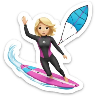 Kitesurfing blond ladie showing kite and board sticker