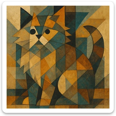 fluffy, geometric shapes, cubist abstraction style sticker