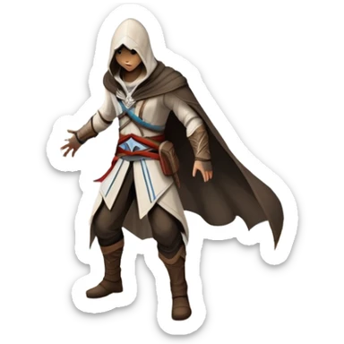 An icon representing an adventure game, inspired by Assassin's Creed. The design features a heroic character in hooded attire, scaling a tall building in a historical cityscape. The background shows ancient architecture and hidden symbols, symbolizing exploration and stealth. Transparent background  sticker