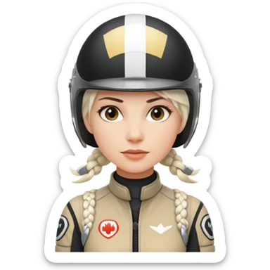 woman with white braided hair in racer helmet sticker