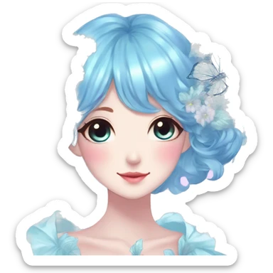 Gorgeous Shiny Pastel Blue Anime-Style Lady Butterflies flower petals leaves cottagecore fairycore pastelcore kawaii aesthetic trending style sticker