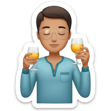 So excited guy full body, closed eyes, with glass sticker