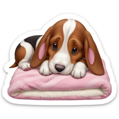 A baby basset hound sleeping on a baby pink blanket  sticker