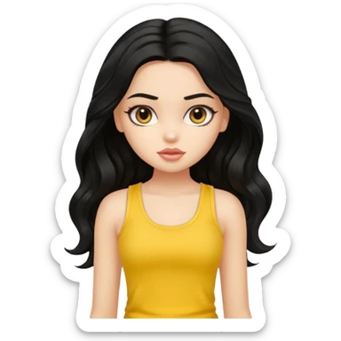 a pretty bratz girl with long wavy black hair in a yellow tank top sticker