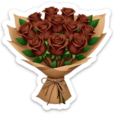 Bouquet of the darkest  brown roses in a paper package covered sticker