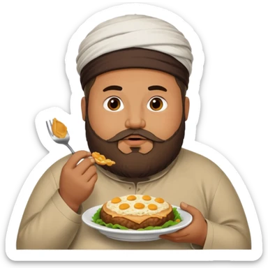 fat muslim man eating food sticker
