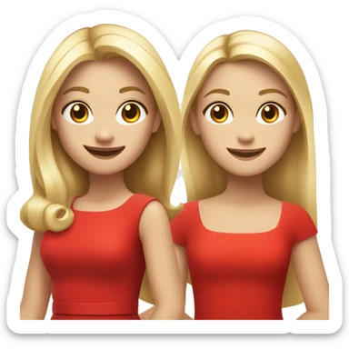 smiling girls in red dresses, girl on the left has blonde straight hair  sticker