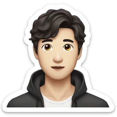 korean male with dark brown hair, looks like a kpop singer sticker
