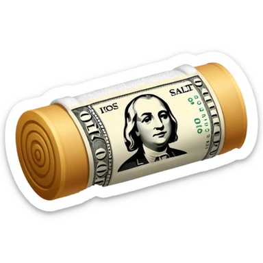 Rolled up bank note with pile of salt  sticker