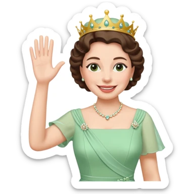 Queen Elizabeth waves in pastel green clothes sticker
