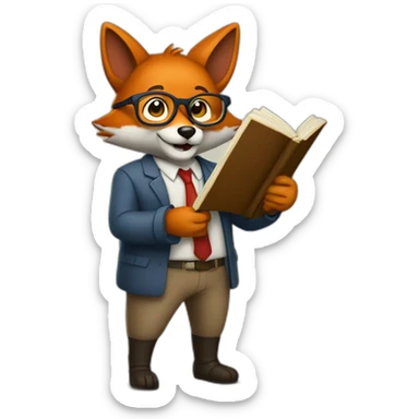 a fox teacher with glasses，holding a book，full body sticker