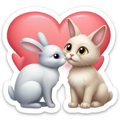 Two different cute animal couple love with heart sticker