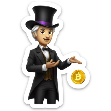 magician with a crypto currency in hand  sticker