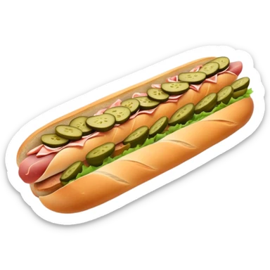 Cinematic Realistic B√°nh m√¨ Sandwich Dish Emoji, showcasing a crusty baguette filled with savory meats, pickles, and fresh herbs rendered with dynamic detail and appetizing lighting. sticker