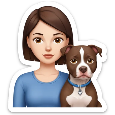 White girl with dark  brown hair with her pitbull dog sticker