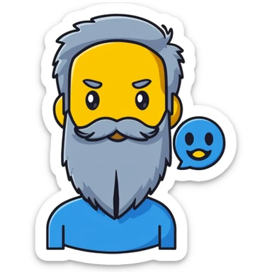 smug and greedy yellow emoji with a thin gray beard sticker