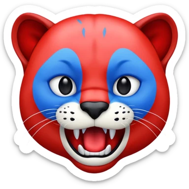 Half red half blue panther face with mouth open  sticker
