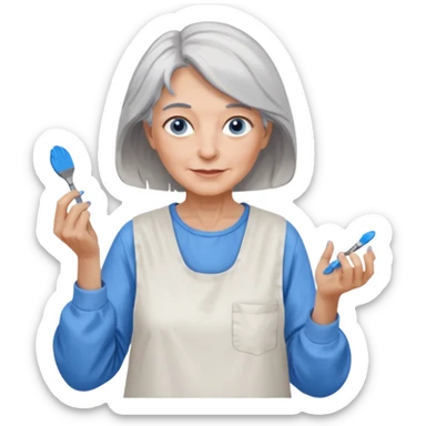 FEMME 65 ET PLUS CHEVEUX GRIS, YEUX BLEU ARTISTE PEINTRE  sticker