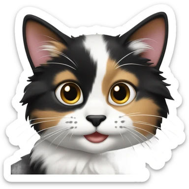 Black and white calico cat smiling cutely sticker