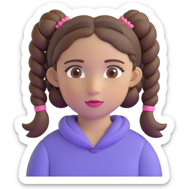 girl with brown eyes, brown hair in pigtails sticker