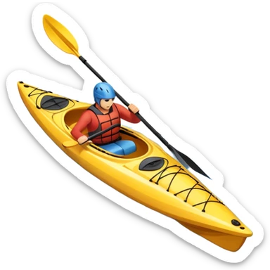 An icon showing a close-up of a kayak gliding over rippling water, with a double-bladed paddle in motion and splashes around. The sleek shape of the boat and dynamic strokes highlight the speed and precision of kayaking. Transparent background emphasizes the energy of the sport. sticker