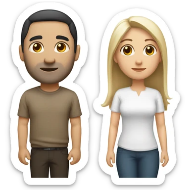 Couple wife + husband both of them has white color skin and black head and brown eyes sticker