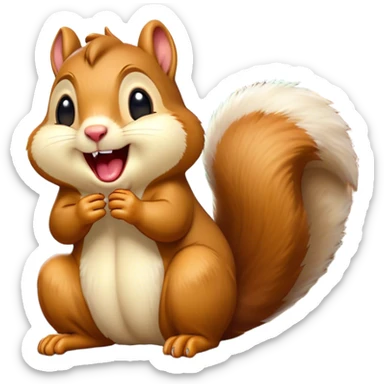 Cinematic Silly Yawning Squirrel Portrait Emoji, Head tilted with a dramatic, wide-open yawn revealing a tiny, adorable snout, soft, downy fur and a fluffy tail slightly askew, Simplified yet irresistibly cute features, highly detailed, glowing with a soft, cozy woodland glow, high shine, relaxed yet humorously expressive, stylized with a dash of whimsical woodland charm, soft glowing outline, capturing the essence of a drowsy yet endearing squirrel that appears ready to stretch and yawn its way into your heart! sticker