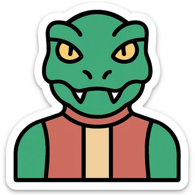 minimalist flat design style of Gorn, the classic Star Trek villain, focusing on silhouette and signature features sticker
