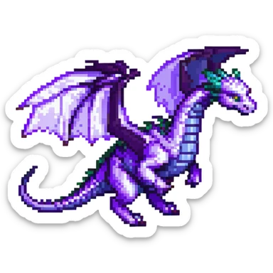 pixel art style ender dragon, flying pose, purple highlights, no text sticker